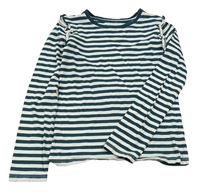 Tmavozeleno-bílé pruhované triko s volánky John Lewis