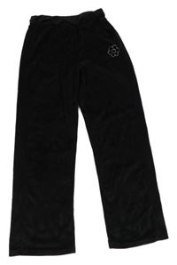 Černé plyšové tepláky s květinou z kamínků Dunnes