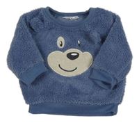 Tmavomodrá chlupatá mikina s medvědem Ergee