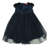 Tmavomodré sametovo/tylové šaty s mašlí Tik&Tak