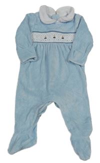 Světlemodro-bílý sametový overal s loďkami a límečkem M&S