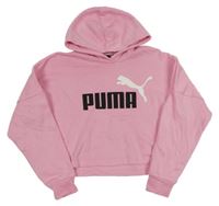 Růžová crop mikina s logem a kapucí Puma