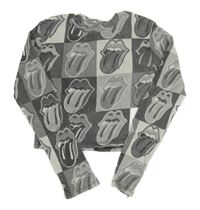 Šedé kostkované žebrované crop triko - The Rolling Stones H&M
