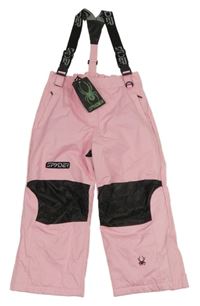 Nové - Růžovo-černé šusťákové oteplovačky s odepínacími kšandami