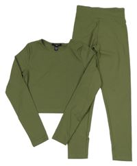 2set - Khaki sportovní legíny + crop triko New Look