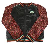 Černo-vínová saténová bunda s nášivkou a leopardím vzorem