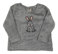 Šedá melírovaná chlupatá mikina s králíkem Pocopiano