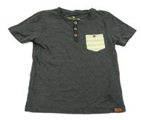 Antracitové melírované tričko s pruhovanou kapsou Tom Tailor