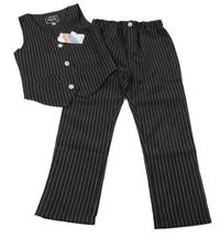 Nové - 2set - Černo-bílá pruhovaná slavnostní vesta + kalhoty