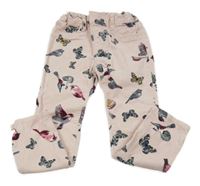 Růžové manšestrové elastické kalhoty s motýly a ptáčky H&M