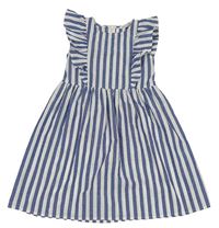 Modro-bílé pruhované šaty s volánky Shein