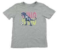 Šedé melírované tričko s dinosaurem a fotbalovým míčem Primark