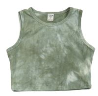 Khaki batikovaný žebrovaný crop top Shein