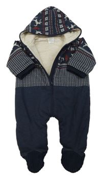 Tmavomodrá zateplená kombinéza se vzorem a kapucí Mamas&Papas