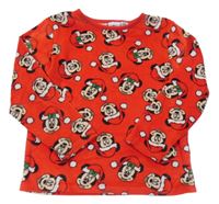 Červené plyšové pyžamové triko s Mickeym