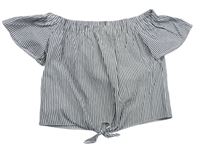 Bílo-šedé pruhované lehké crop tričko E-Vie