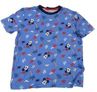 Modré vzorované tričko s Mickeym Disney
