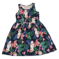 Tmavomodro-barevné šaty s papoušky H&M