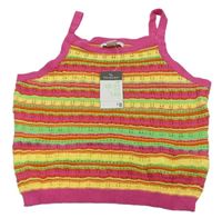 Růžovo-žluto-zelený pletený perforovaný crop top Primark