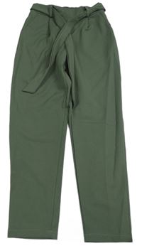 Khaki lehké kalhoty s páskem 
