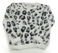 Bílo-černý leopardí chlupatý svetr Yd.