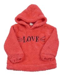 Tmavorůžová chlupatá mikina s nápisem a kapucí 