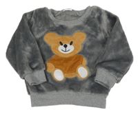 Šedá plyšová mikina s medvědem 