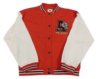 Červeno-smetanová propínací baseballová mikina s nášivkou 