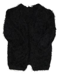 Tmavomodrý chlupatý svetrový cardigan H&M