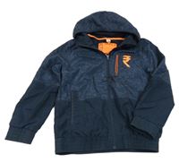 Tmavomodrá melírovaná šusťáková jarní bunda s potiskem a kapucí Yigga