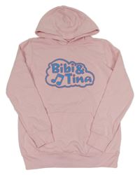 Světlerůžová mikina s nápisem a kapucí 