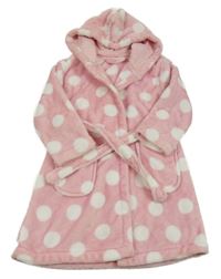 Světlerůžovo-bílý puntíkatý plyšový župan s kapucí George