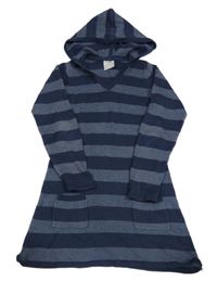 Tmavomodré pruhované pletené šaty s kapucí Pocopiano