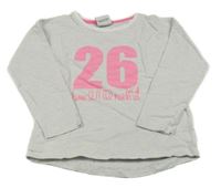 Bílo-barevné pruhované triko s růžovým číslem Topolino