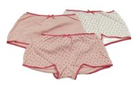 3x růžovo-bílé puntíkaté nohavičkové kalhotky Yigga
