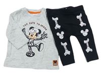 2set - Šedé triko s Mickeym + černé kalhoty - kostlivec Disney
