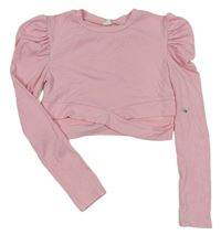 Růžové žebrované crop tričko s průstřihy Shein