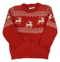 Červený svetr se soby a norským vzorem H&M