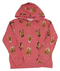 Růžová mikina s koníky a kapucí 