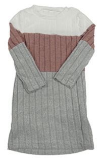 Bílo-růžovo-šedé žebrované úpletové šaty Shein