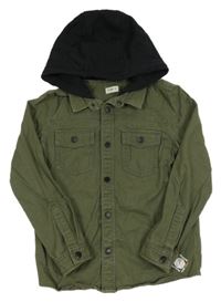 Khaki-černá košilová riflová bunda s teplákovou kapucí Fishbone