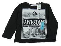 Nové - Černé triko s potiskem a nápisy Primark