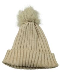 Béžová žebrovaná čepice s bambulí PRIMARK