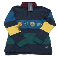 Nové - Tmavomodro-zeleno-vínovo-žlutá mikina se zvířaty a límečkem - Harry Potter M&S