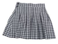 Bílo-černo-lila kostkovaná skládaná sukně 