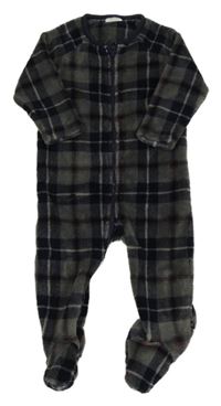 Tmavošedo-tmavomodrý kostkovaný plyšový overal Next
