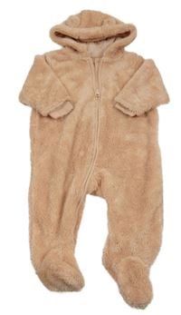 Růžová plyšová kombinéza s kapucí Next