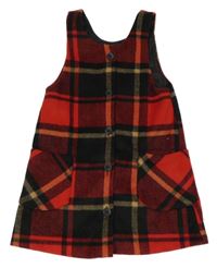 Červeno-černo-béžové kostkované vlněné šaty Dunnes