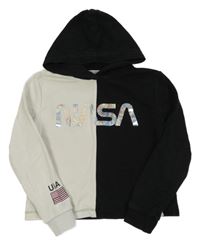 Černo-béžová mikina s nápisem a kapucí - NASA C&A
