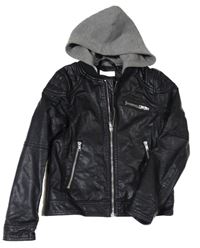 Černá koženková bunda s teplákovou kapucí H&M